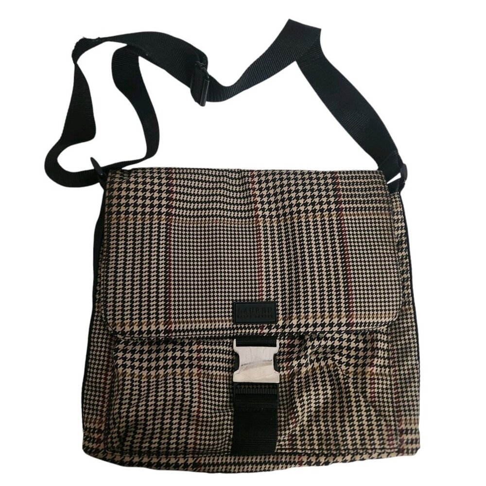 Ralph Lauren 90's Buckle Clasp Houndstooth Cross Over Messenger Bag